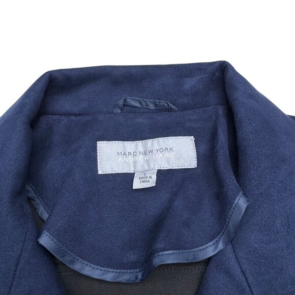 Marc New York Women's Navy Blue Faux Suede Full Zip Jacket Pockets, Size L - Picture 5 of 8